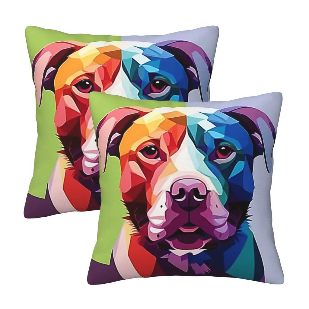 Pitbull Dog Pattern All The Mutts 2 pcs Square Pillowcase Pillow Cover Cushion Zip Decorative Comfort Throw Pillow for Home Car