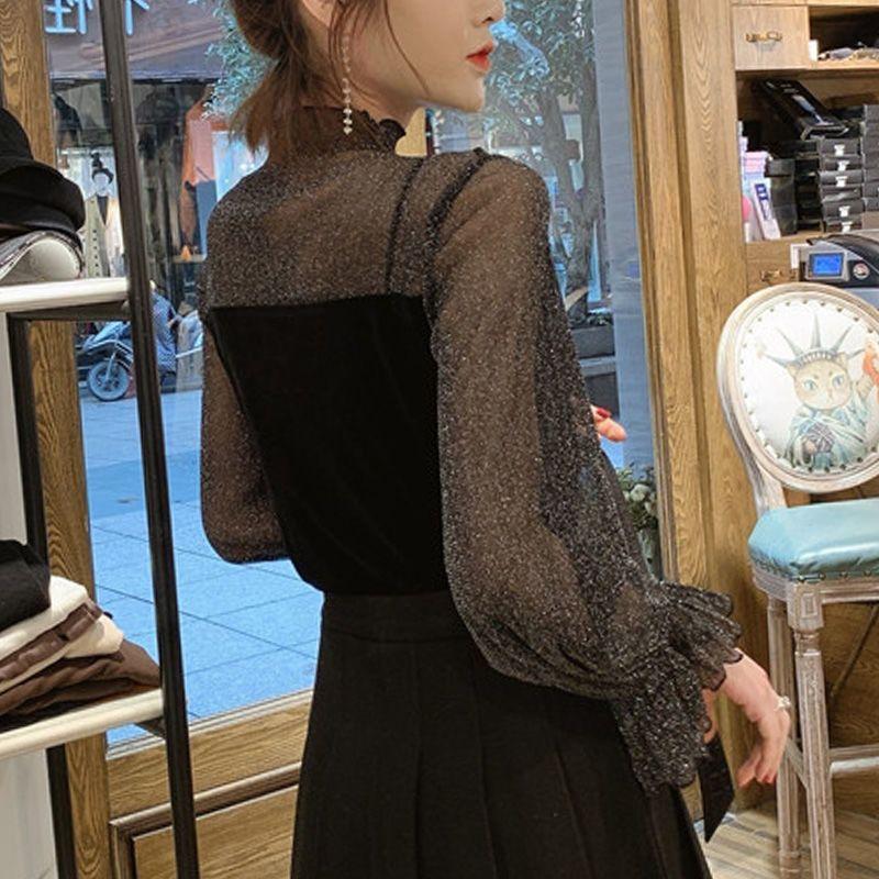 Große Größen Damen Spitzenhemd Samtoberteile Helles Siebdruckgarn Unterhemd für Herbst und Winter