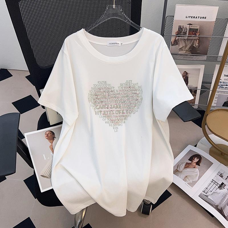 Plus Size Loose Fit Mid-Length Short-Sleeve Women's T-Shirt, Round Neck 200/300/350 Jin, Style 608