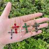 FLOLA Simple Pink Crystal Cross Necklaces for Women Gold Plated Box Chain Amulet Necklaces Christian Jewelry nkeb194