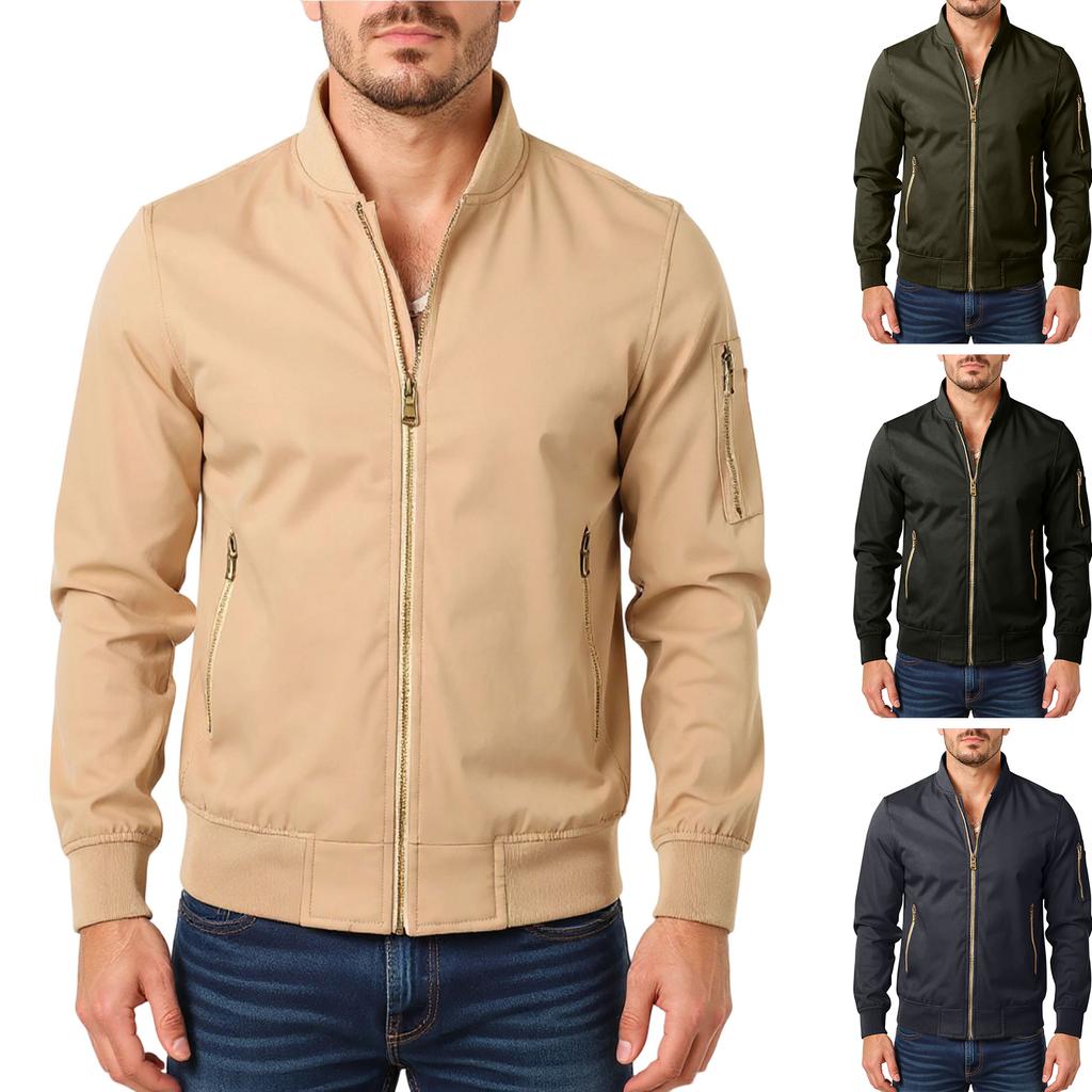 Men's Leisure Standing Collar Arm Zipper Jacket Coat
