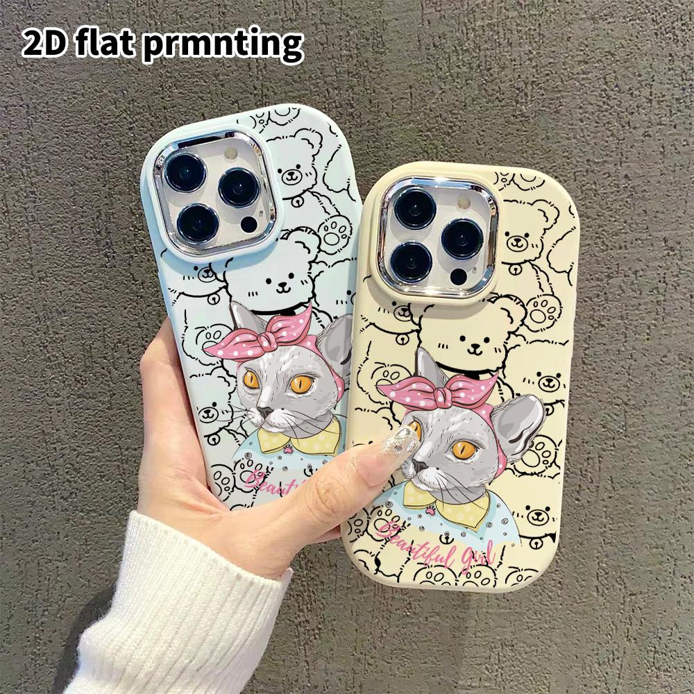 Phone case: 2D flat design suitable for iPhone 18 17 16 15 14 13 Pro protective case, couple style, gray cat, Christmas and Halloween gifts