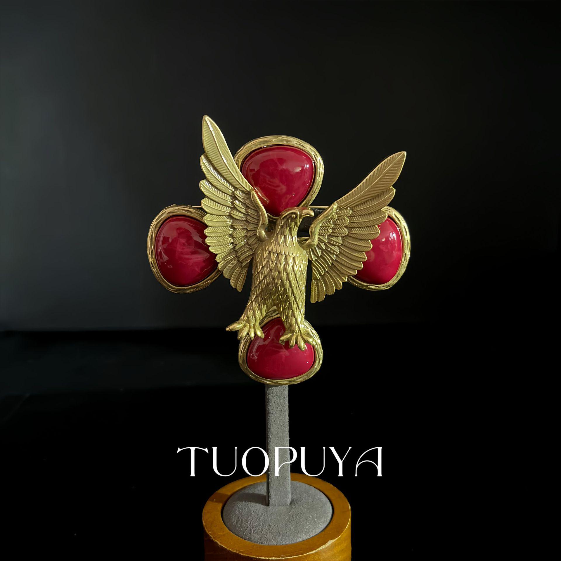 Retro Eagle Red Gemstone Brooch Pin - Exaggerated Court Style Accessory