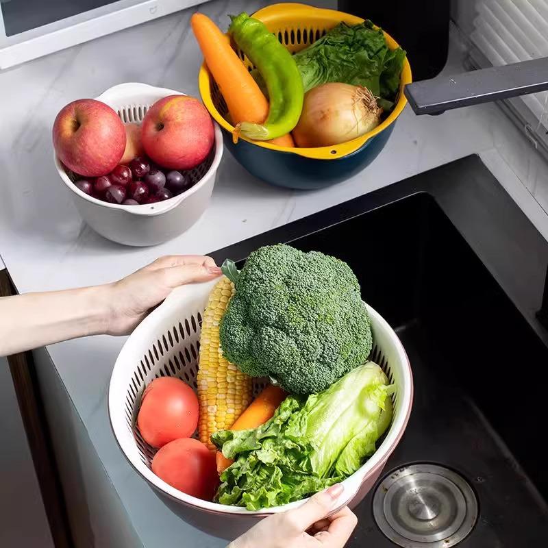 Six-Piece Double Layer Vegetable Washing Basin & Colander Set - Kitchen & Living Room Wash Basket