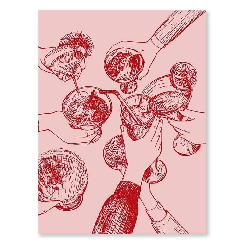 Valentinstag Warteschlange Galerie Druckbare Poster Vintage Romantische Wand Kunst Nette Rosa Herz Leinwand Malerei Hause Schlafzimmer Dekoration