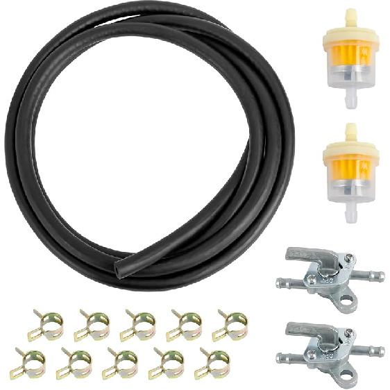1/4 Inch- 2M/6 Feet Gas Fuel Line Hose With 10 Clamps, 2 In Line Fuel Valves And 2 Filters Kit, Suitable For Lawn Mowers, Cultivators, Tractors, Snow
