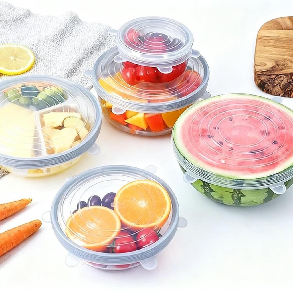Stretchable Silicone Refrigerator Lid Set - Keeps Freshness, Seals Bowls, Prevents Flavor Transfer for Fruits & Vegetables