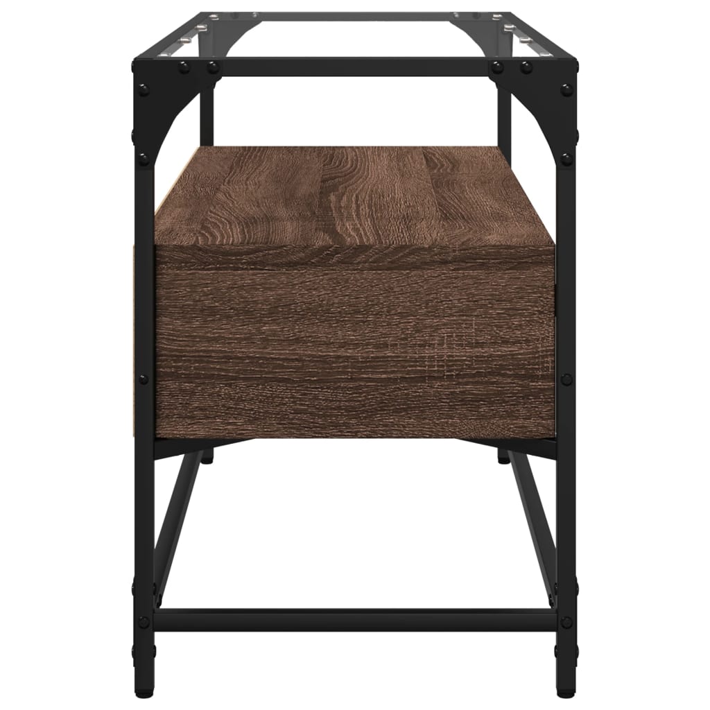 TV Stand with Glass Top Brown Oak Finish 80 X 35 X 51 Cm Particleboard