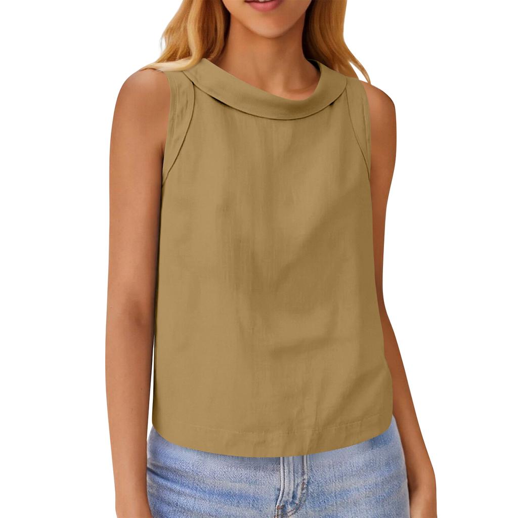 Damen Kurzpullover aus Baumwolle und Leinen, lässiges ärmelloses Oberteil