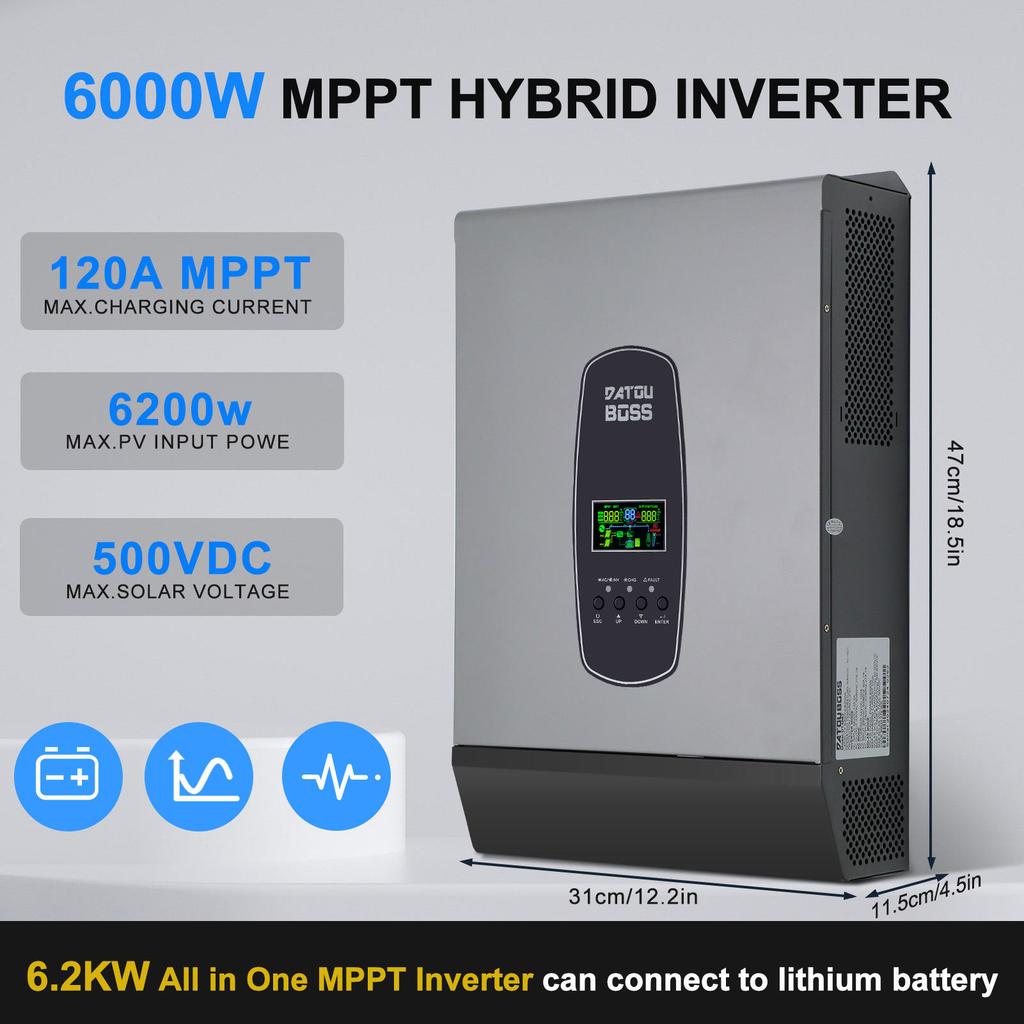 EU USA Stock 6.2KW 6200W On/Off Grid Solar Inverter DC48V 220/230/240VAC MPPT Pure Sine Wave Single Phase 6200W ON/OFF Inverter