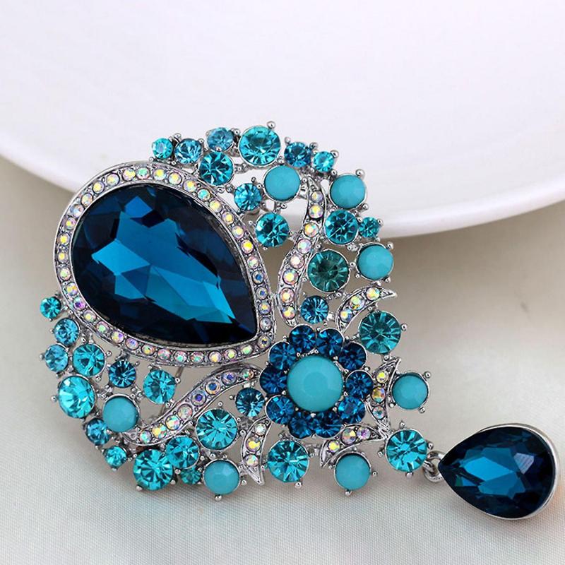 Glass Rhinestone Water-drop Shape Brooch Pin Electroplated Long Lasting Party Jewelry Brooch Clothes