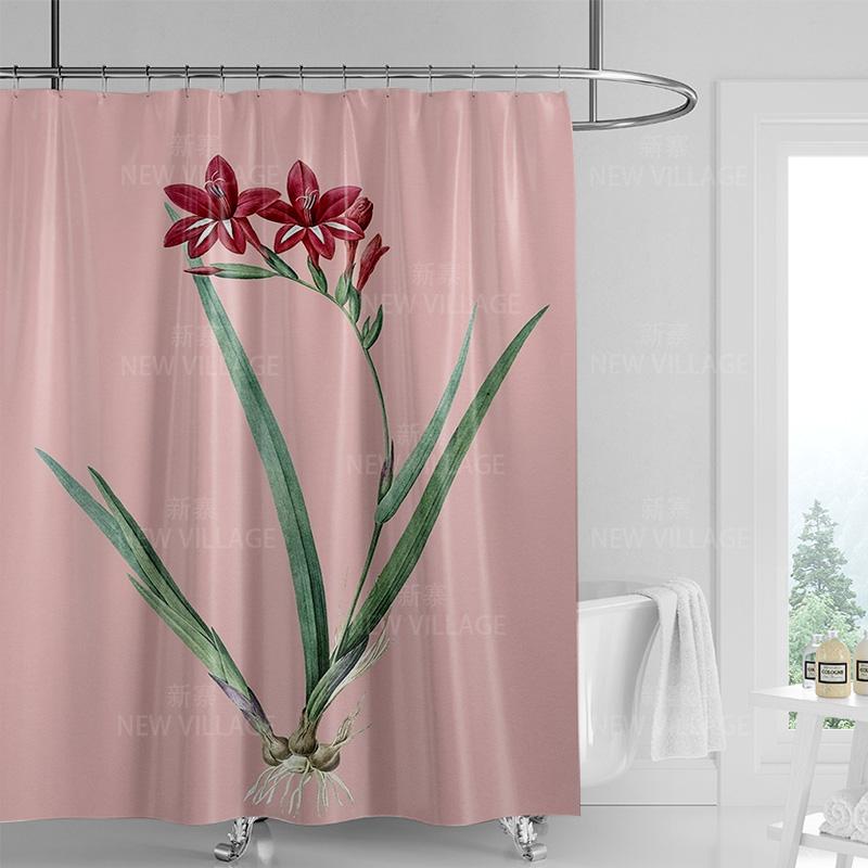 Minimalist Plant Shower Curtain, Modern Bathroom Toilet Decoration Privacy Curtain 180x180cm Waterproof Shower Curtain