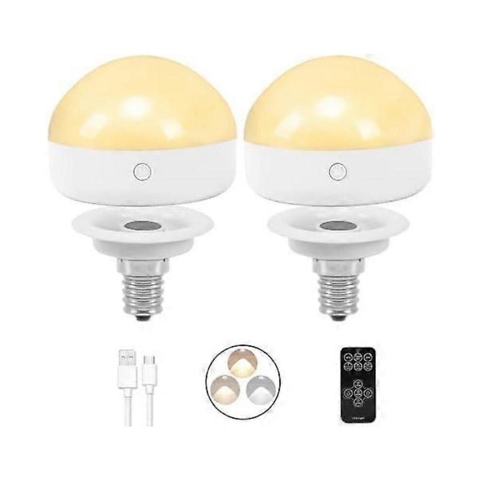 E14 Rechargeable Light Bulb,2Packs,300LM,40W Equivalent,Detachable Charging,3 Color Temperature,Remote Control Puck Emergency Lamp
