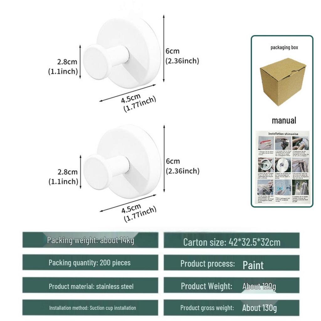 Stainless Steel No-Drill Strong Suction Cup Clothes Hook for Bathroom Glass Doors