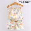 Girls Summer Floral Rayon Vest And Shorts Set Cute Baby Cotton Silk Home Wear Two Piece Outfit For Kids