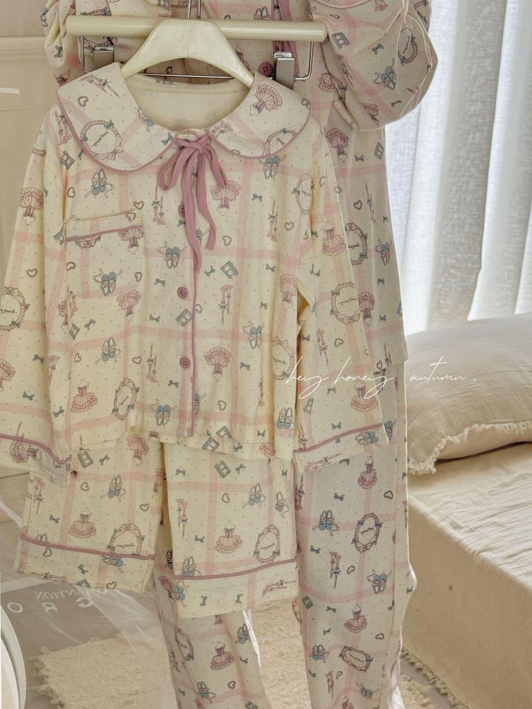 Hey Darling Small Curls Princess Girls' Korean Single-Breasted Pajama Set - Spring/Autumn