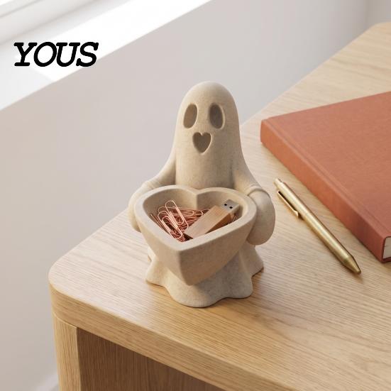 Small Trinket Dish for Rings 3D Printed Ghost Dish, Halloween Heart Shaped Storage Bowl, Cute Figurine Desk Jewelry Tray Ring Earring, Tabletop