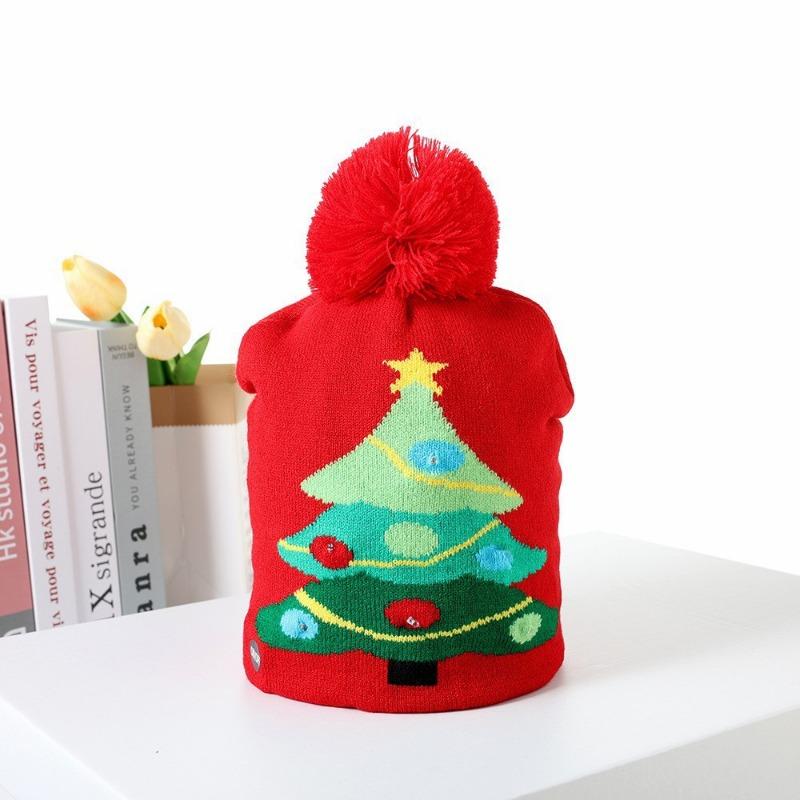 Christmas Decorations Flanged Ball Knitted Hat ED Light Hat Adult Children's Hat, Children's Glowing Christmas Hat