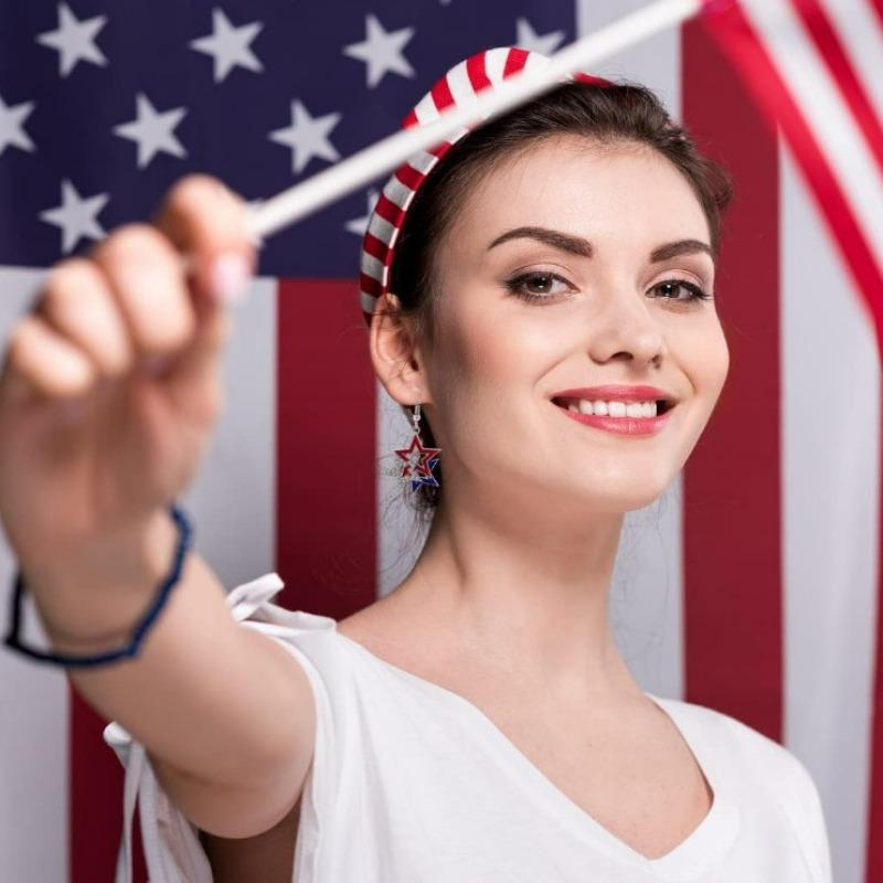 Red, White and Blue Striped American Flag Three Pentagram Earrings July 4th Independence Day Earrings