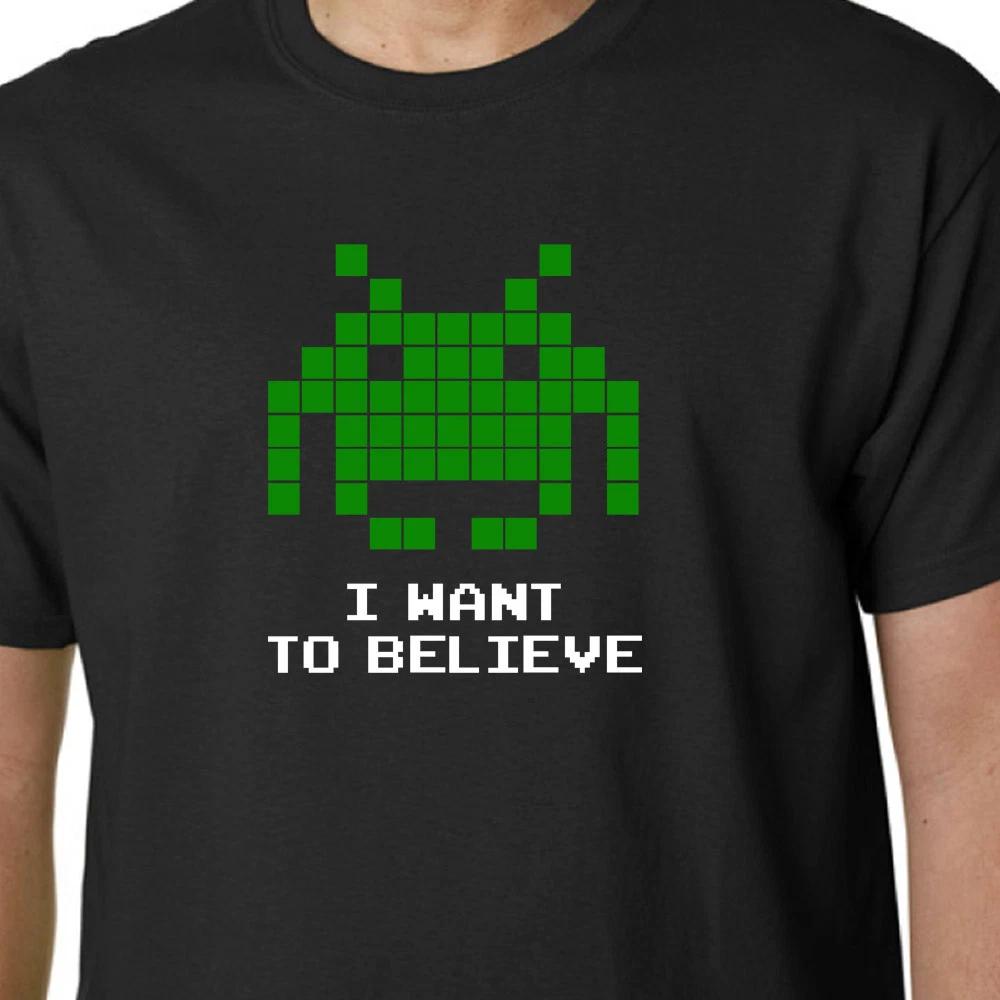 I Want To Believe SPACE INVADERS t-shirt ARCADE GAME ALIENS UFO FUNNY GEEK 3XL