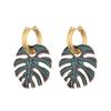 Orecchini a cerchio rotondi smaltati colorati con ciondolo a foglia grande in acciaio inossidabile color oro per donna Gioielli Statement Vintage