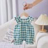 Girls' Korean Style Plaid Flutter Sleeve Summer Romper Jumpsuit