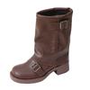 French retro western cowboy boots women's 2025 spring and autumn new high-heeled stacking boots slim pleated medium tube Martin boots