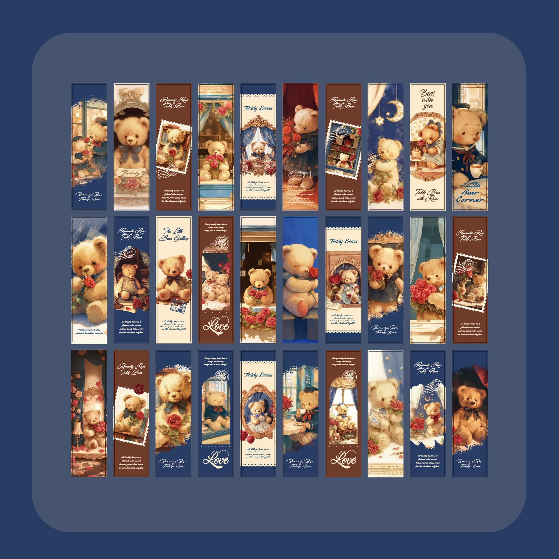 

30/box bookmarks, teddy bear romantic house, dreamy theme, warm and healing copybook, book pages, small card bookmarks синий