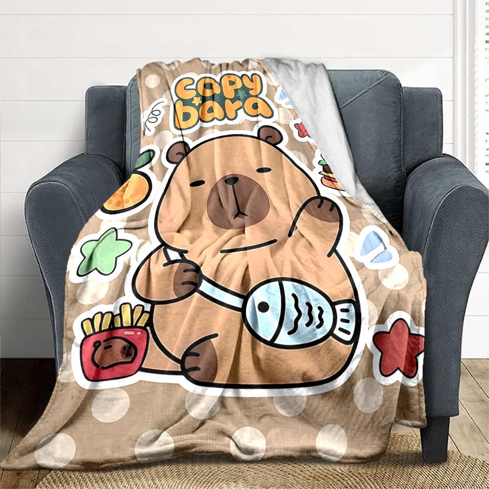 1pc Capybara Print Blanket, Lightweight Flannel Throw For Sofa, Bed, Travel, Camping, Livingroom, Office, Couch, Chair