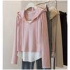 Pink Faux Two-Piece Hooded Sweatshirt for Women Loose Casual Pullover