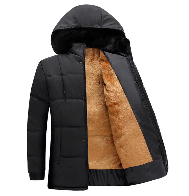 Men's Fashionable Thickened Cotton Jacket Winter Coat Hooded Zipper Closure Casual Wearable for Middle-aged and Elderly