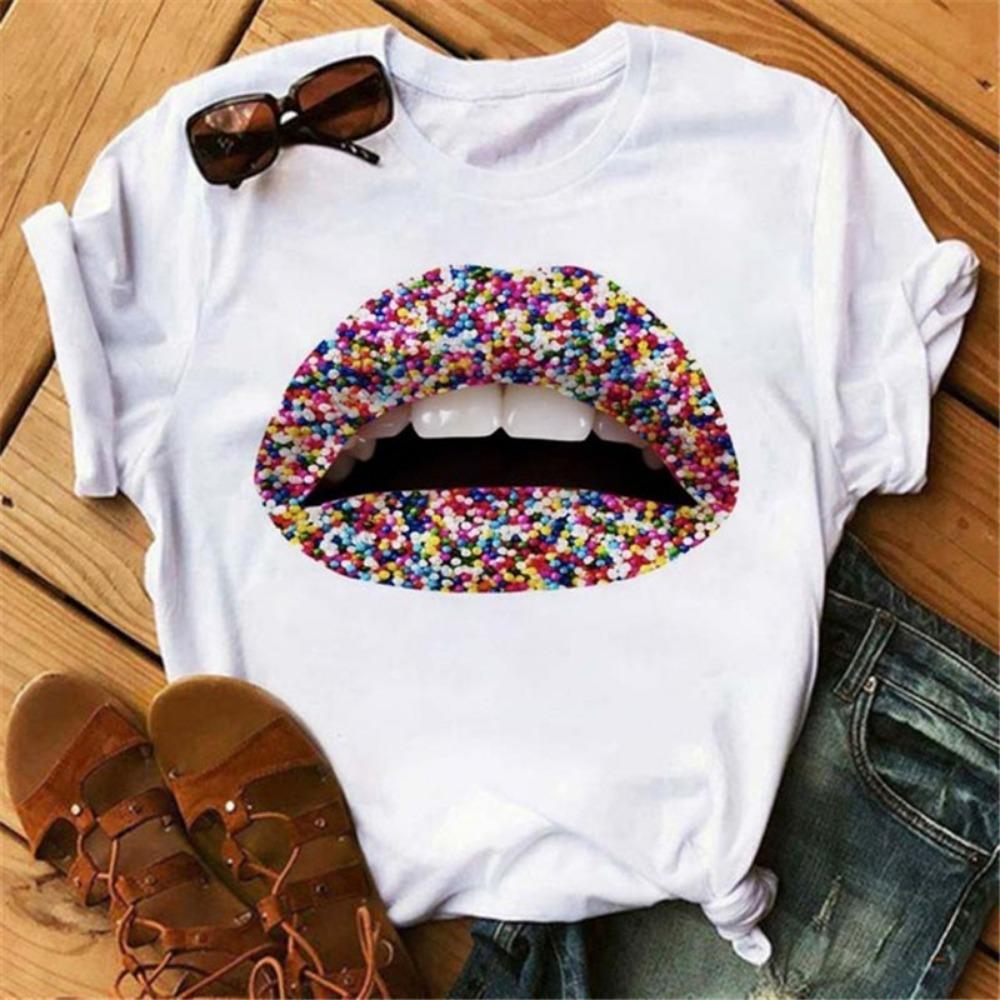 Fashion Lips Print Women T Shirt Casual Short Sleeve O Neck Loose Women Tshirt Ladies Tee Shirt Tops Clothes Camisetas Mujer