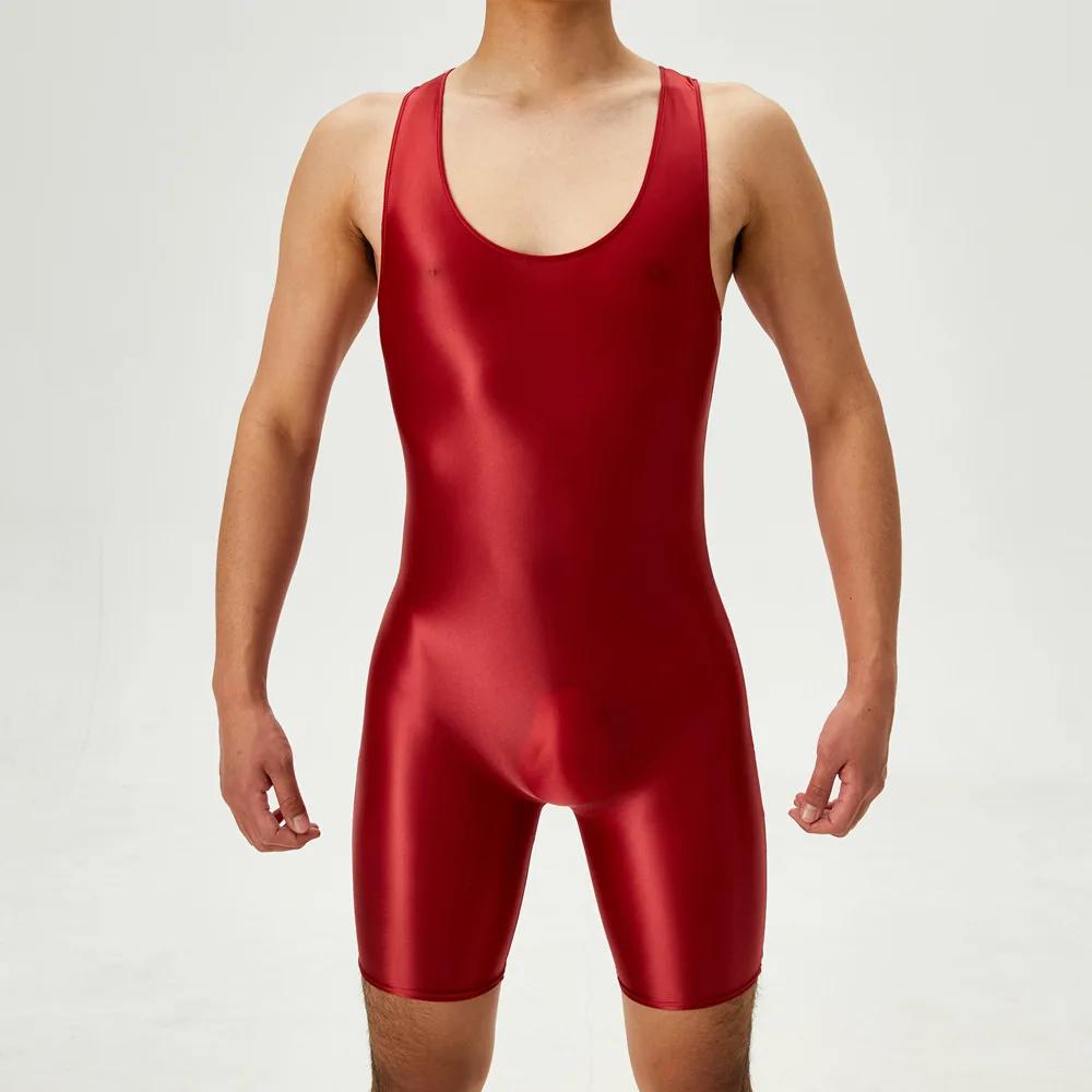 Men'S Playsuit Gym High Elastic Bodysuit Shaper Wear Sexy Seamless Bulge Pouch Sleeveless Shirt Man Leotard Tights