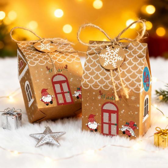 24 Pcs Christmas Gingerbread House Gift Box Paper House Treat Boxes for Holiday Party Favors Cookie Candy Gifts Packaging