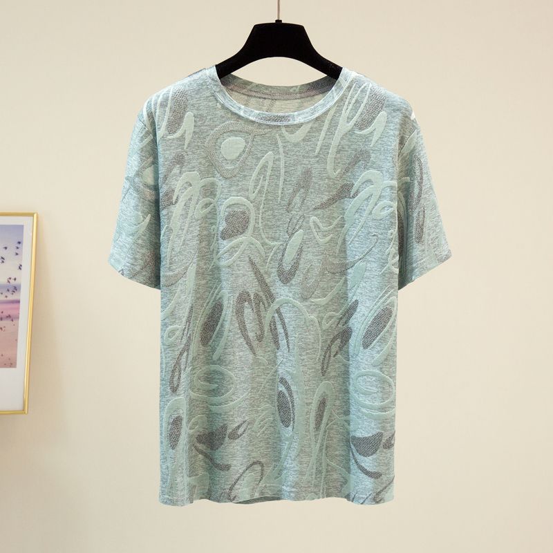 Women's Summer Short Sleeved T-shirt, Middle-aged Mom Round Neck Simple Commuting Top