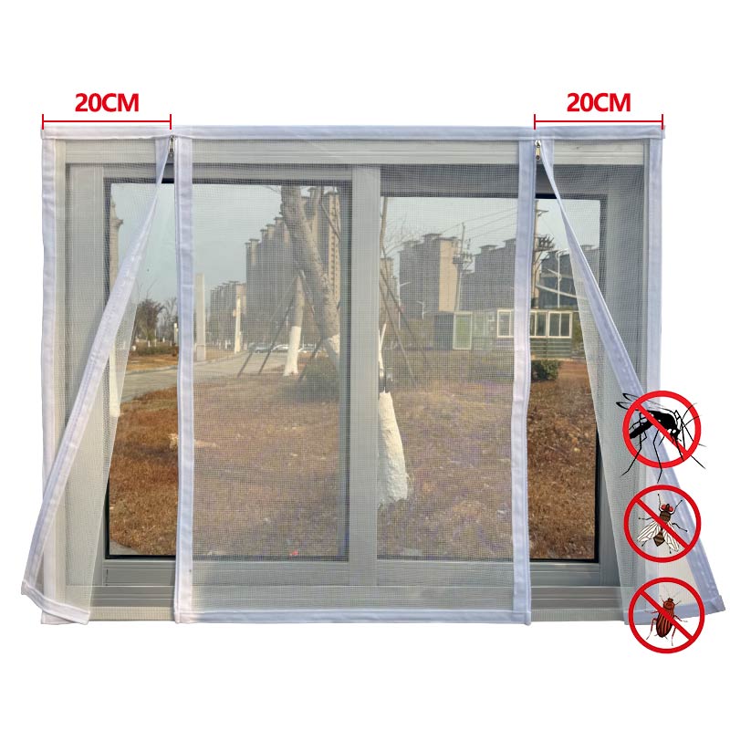 Home Bedroom, Kitchen, Side Opening Double Zipper Mosquito Proof Mesh Window Curtain Velvet Edge Wrapping, Easy Installation