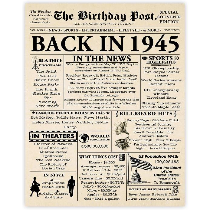 Stuff4 51st Birthday Poster Unframed - Born In 1975 Newspaper - Happy 51 Birthday for Men Women Retro Vintage Gifts Back In 1975, 8x10 Inch Bday