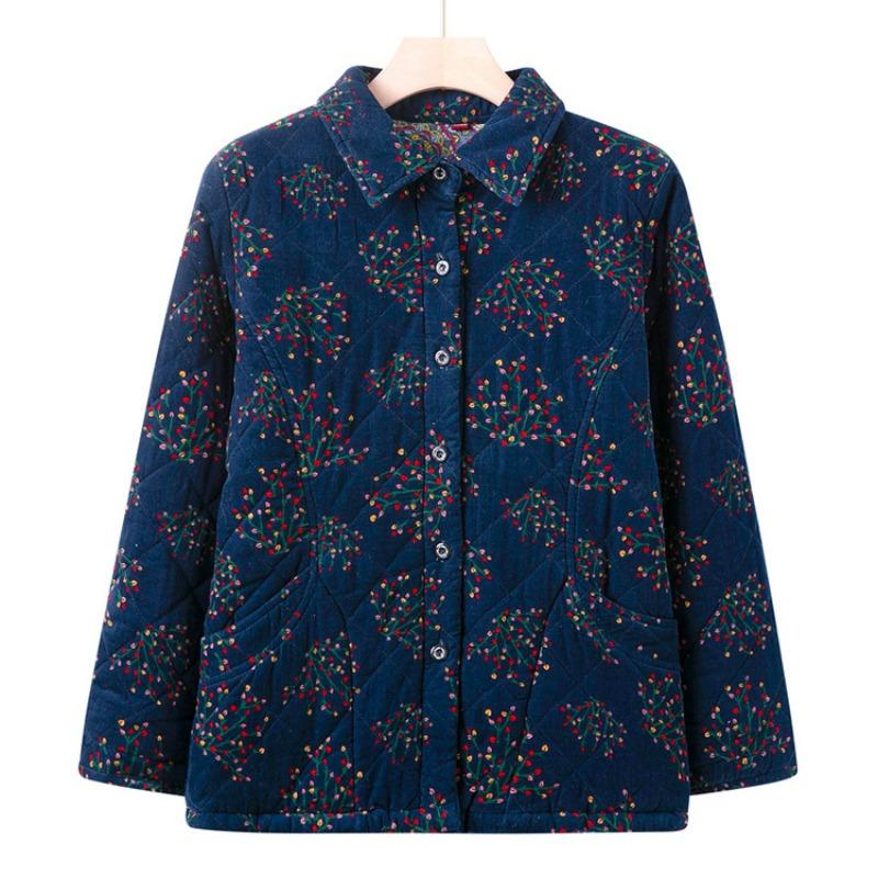 

Весна осень новый рубашка с длинным рукавом бабушка цветочный топ рубашка для мамы весна одежда для пожилых мужчин L (recommended within 45kg) тёмно-синий