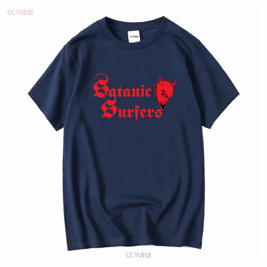 T-shirt con Logo del Diavolo Satanic Surfers Vestiti di Marca Lavaggio Vintage Traspirante Versatile Elasticizzato Moda Leggermente Grafica