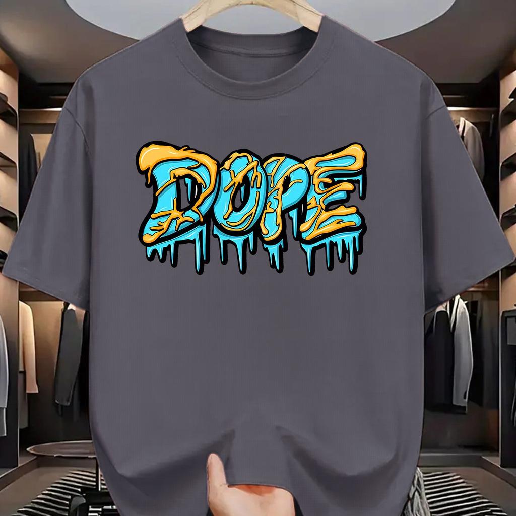 Summer Men's 100% Pure Cotton Casual Loose Oversized Fashionable Creative DOPE Letter Printed Round Neck Short Sleeved T-shirt