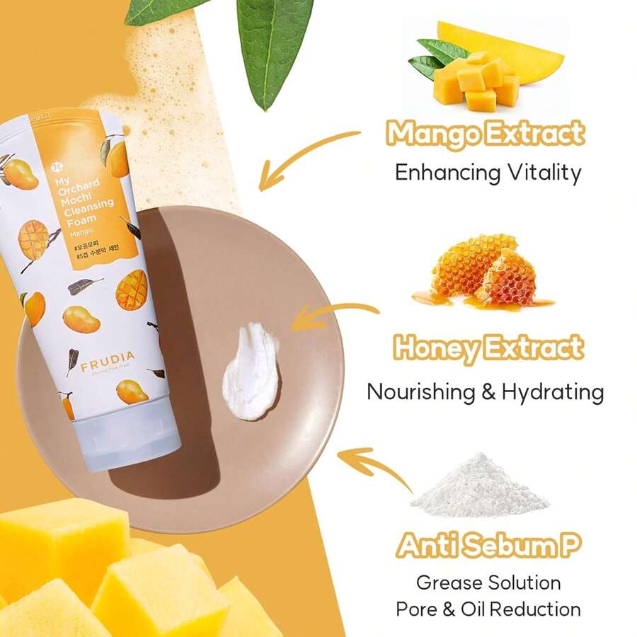 FRUDIA My Orchard Mango Cleansing Foam 120g| Korean Face Wash For Women | Foaming Face Wash For Oily Skin | Hydrating Face Wash For Sensitive Skin