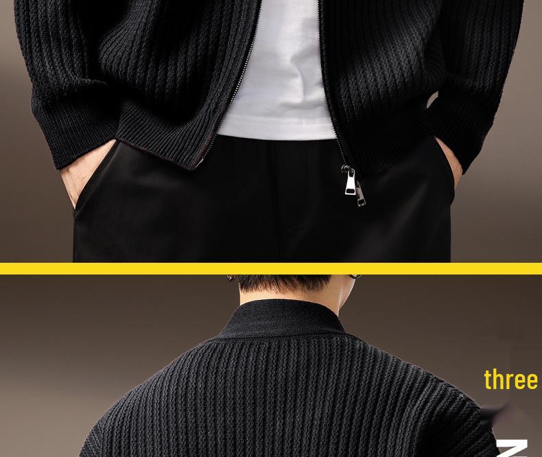 Men's High-End Stand Collar Cardigan Knit Jacket - Autumn/Winter Trendy Loose Sweater