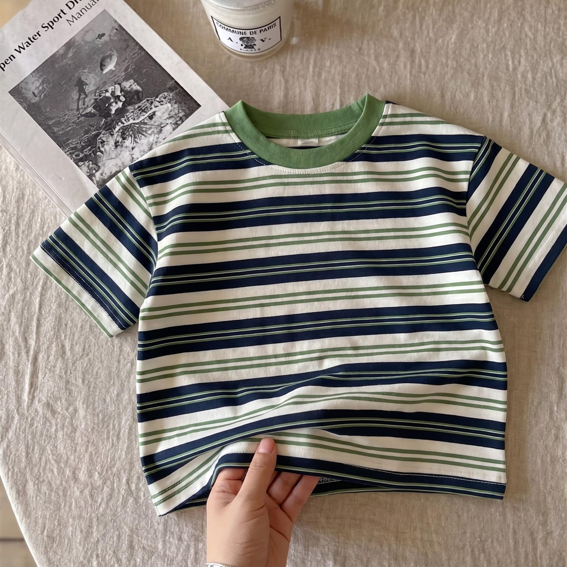Boys Striped Block Short Sleeve T Shirt for Summer 80