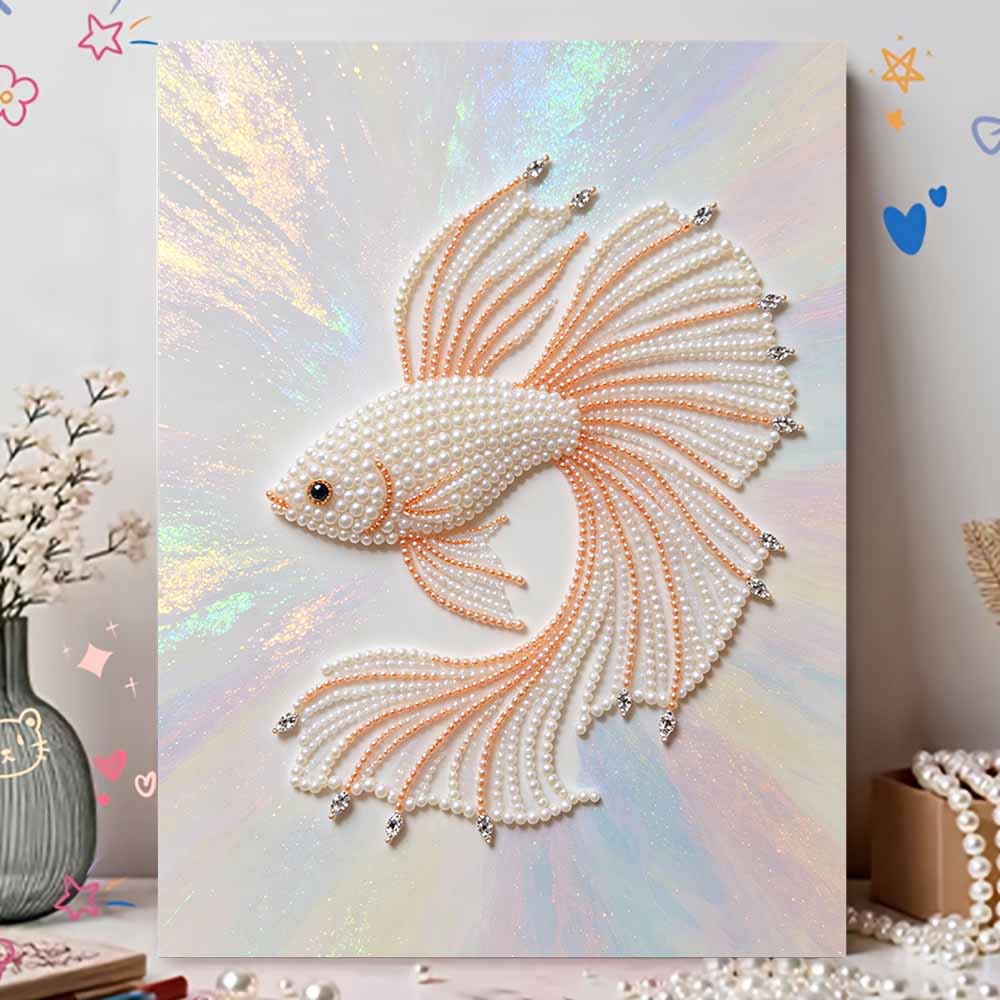 5D Round Pearl Painting Kit Elegant Betta Fish Pattern DIY Handmade Rhinestone Art Home Interior Decor Gift