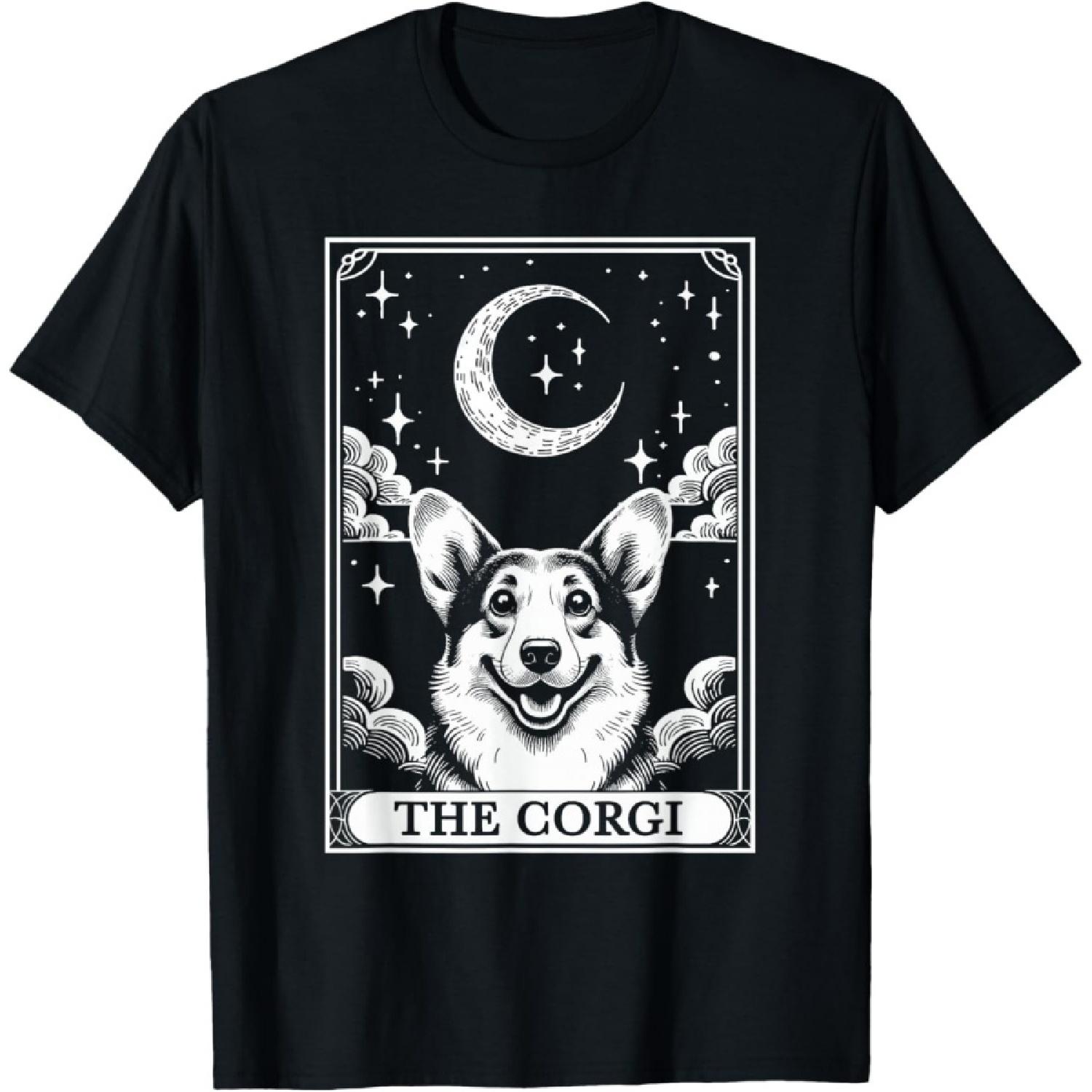 Tarot Card Vintage Crescent Moon Corgi Dog Mom T-Shirt S