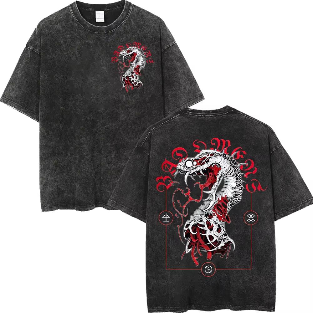 Vintage Washed Bad Omens Rock Band T-shirts Gothic Fashion Short Sleeve T-shirt Men Women Casual Loose Cotton T Shirt Streetwear
