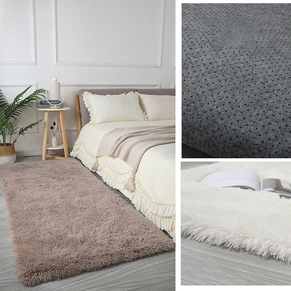 Non Slip Bedside Rugs Imitation Wool Long Hair Carpet Fluffy Shaggy Bedroom Mats  Home Decor
