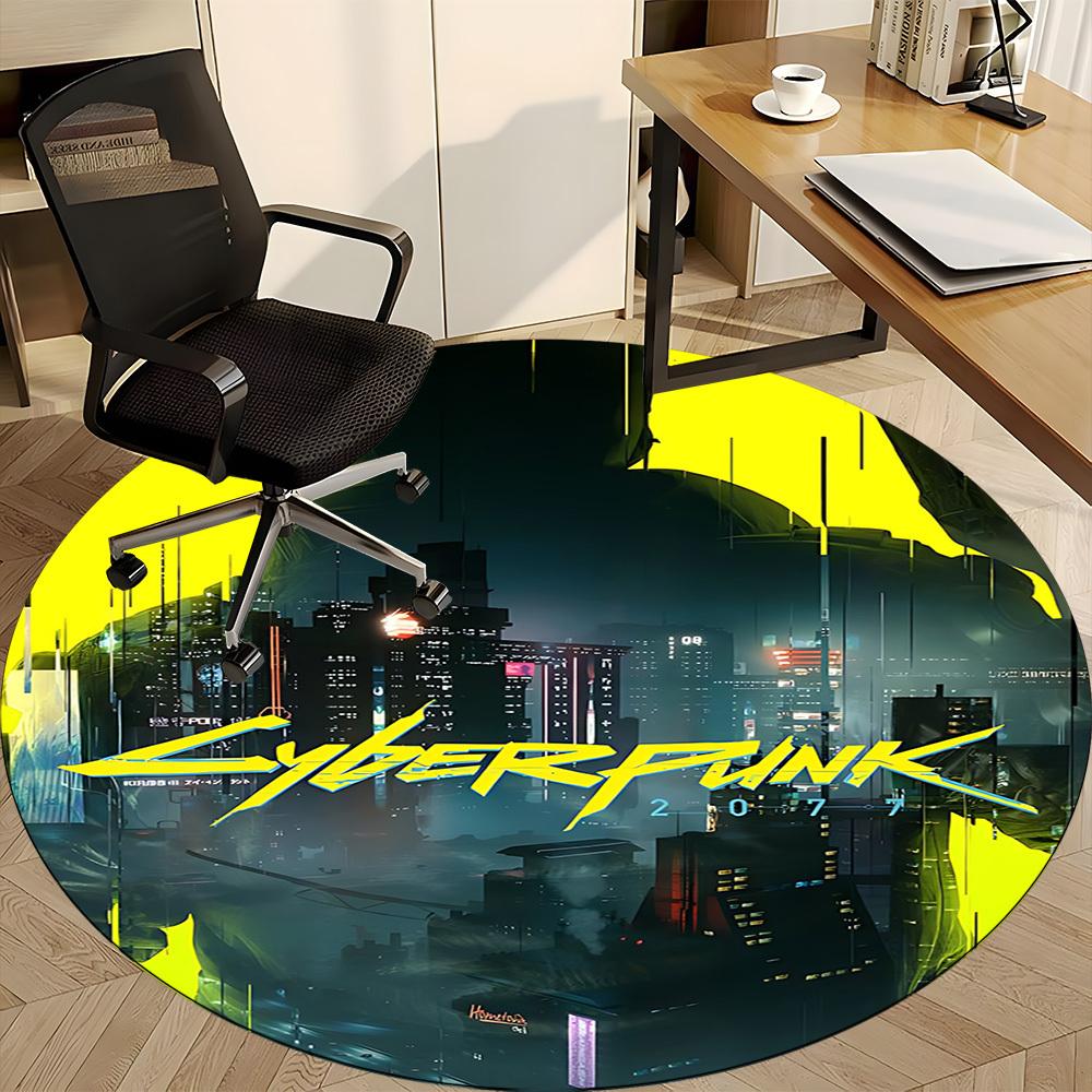 1pcCyberpunk Office Round Area Rug, Indoor Mat Suitable For Office, Under Office Chairs Bedroom Living Room Home Decor, Room Deco