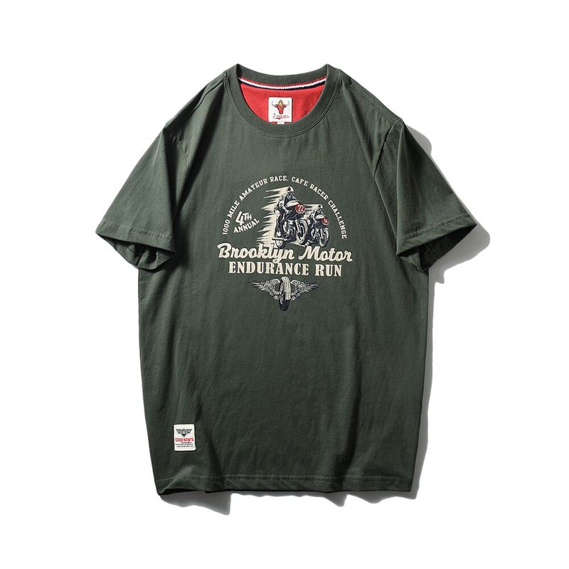 American Retro Niche Pure Cotton Trendy Brand Motorcycle Print Short-Sleeve T-Shirt for Men, Summer Export Men's Clothing, All-Cotton T-Shirt