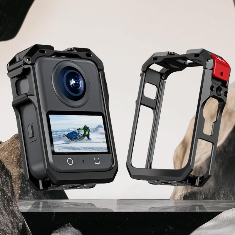 Aluminum-Alloy Camera Cage For 360 Degree Devices Strengthened Heat Dissipation Design Cold Shoe Mount Compatibility